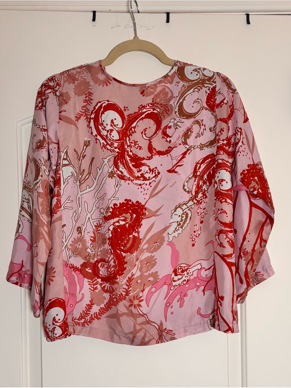 Nieves Lavi Coral Botanical Print Silk Tunic Blouse S/M - Picture 2 of 4